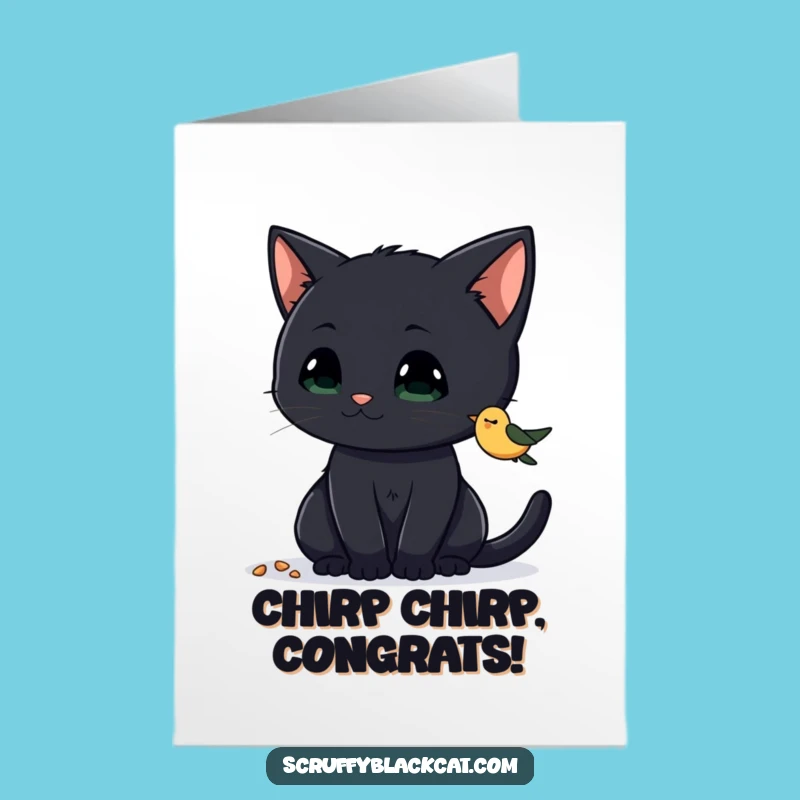 Free Printable Congrats Card: Cat's Birdseed Curiosity, Downloadable Fun Gift