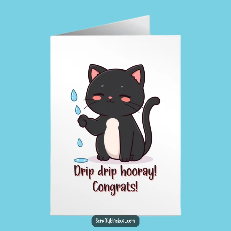 Free Printable Congrats Card: Cat's Rainy Day Cheer, Downloadable Fun Gift