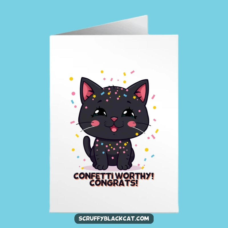 Free Printable Congrats Card: Confetti Cat Celebration Downloadable Gift