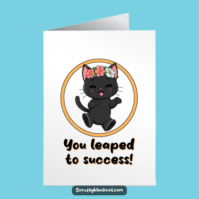 Free Printable Congrats Card: Hilarious Cat Hoop Jump, Downloadable Celebration Humor