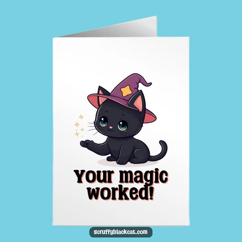 Free Printable Congrats Card: Wizard Cat's Success Spell, Fun Downloadable Gift