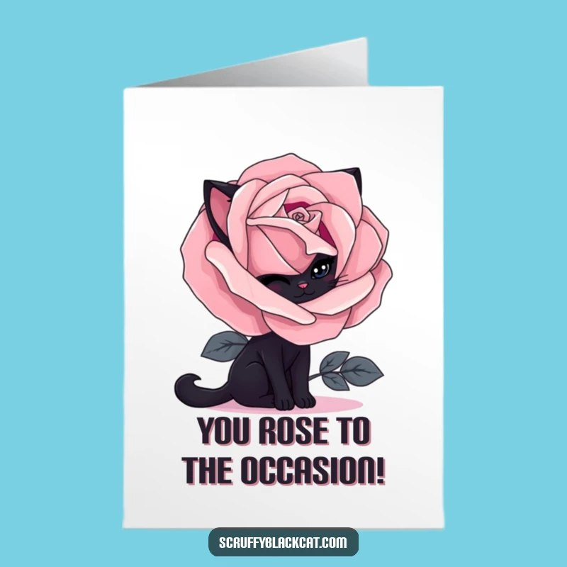 Free Printable Shy Cat Gothic Rose Congrats Card - Humorous Downloadable Gift for Any Occasion