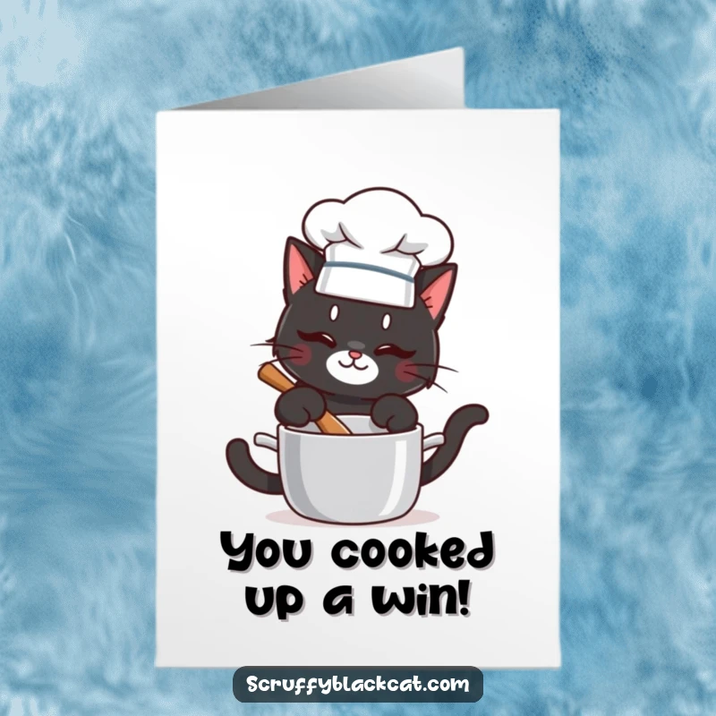 Funny Free Printable Congratulations Card: Chef cat stirring a pot, celebrating your amazing success with a flourish.