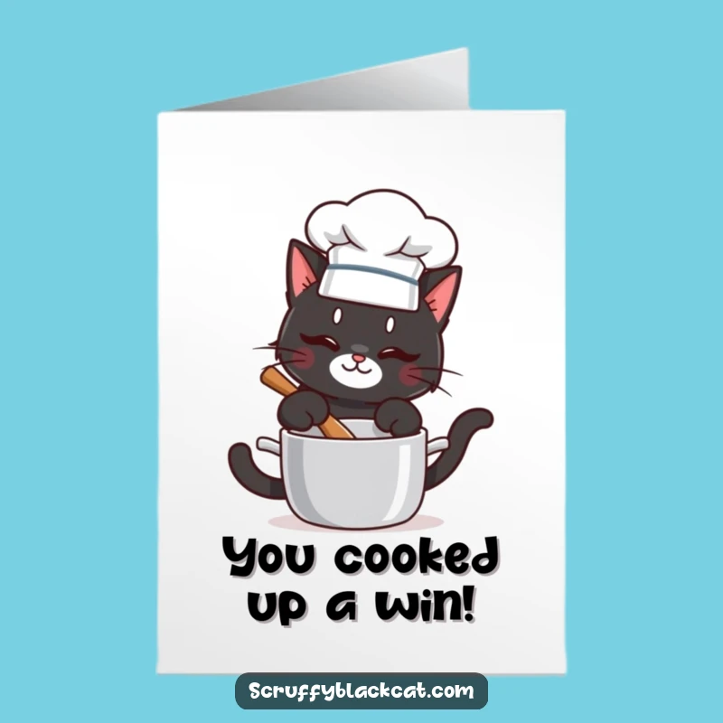 Free Printable Chef Cat Congratulations Card: Culinary Win Downloadable
