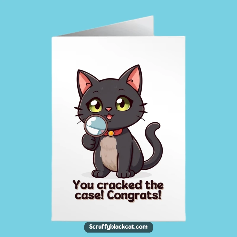 Free Printable Congrats Card: Funny Black Cat Investigator, Find Success, Downloadable