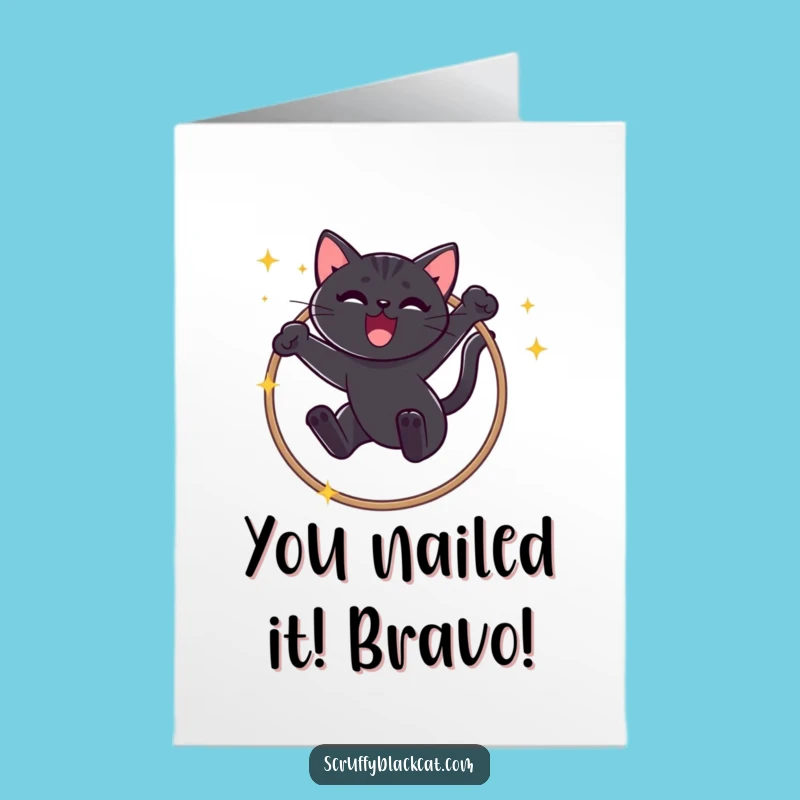 Free Printable Congrats Card: Mischievous Black Cat Hoop Star, Perfect Downloadable Gift!