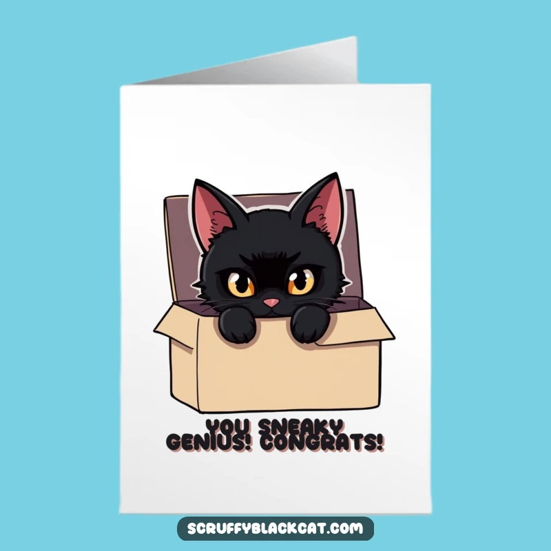 Free Printable Cat Congrats Card: Sneaky Box Peek Funny Downloadable Gift of Intrigue