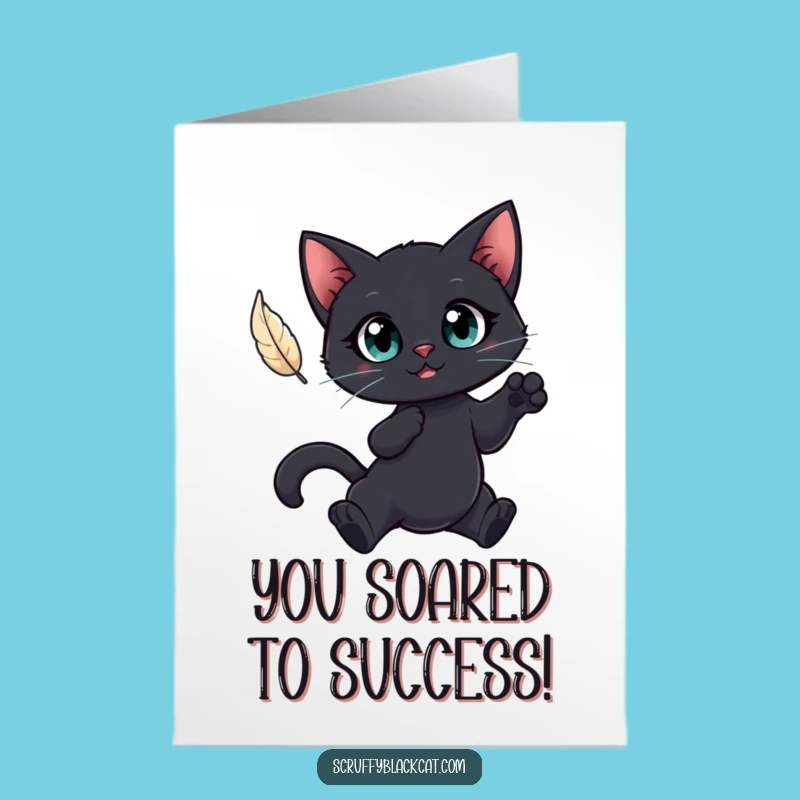 Free Printable Cat Congratulations Card: Feather Chase Downloadable
