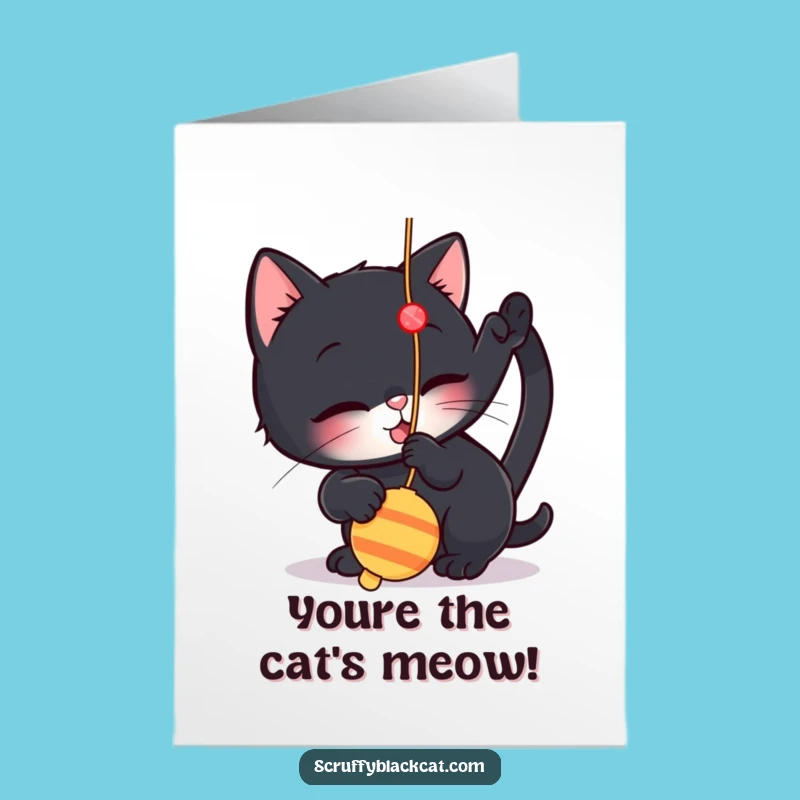 Free Printable Congrats Card: Playful Cat Toy - Downloadable