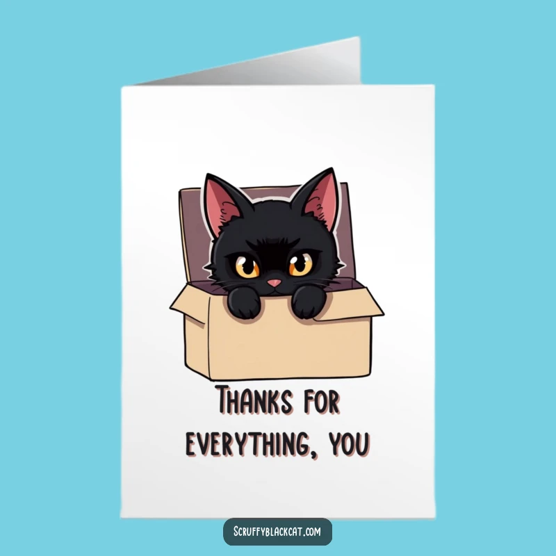 Free Printable Cat Thank You Card: Sneaky Box Peek Funny Downloadable Gift of Thanks