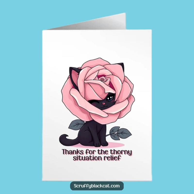 Free Printable Shy Cat Gothic Rose Thank You Card - Cute Downloadable Gift for Appreciation