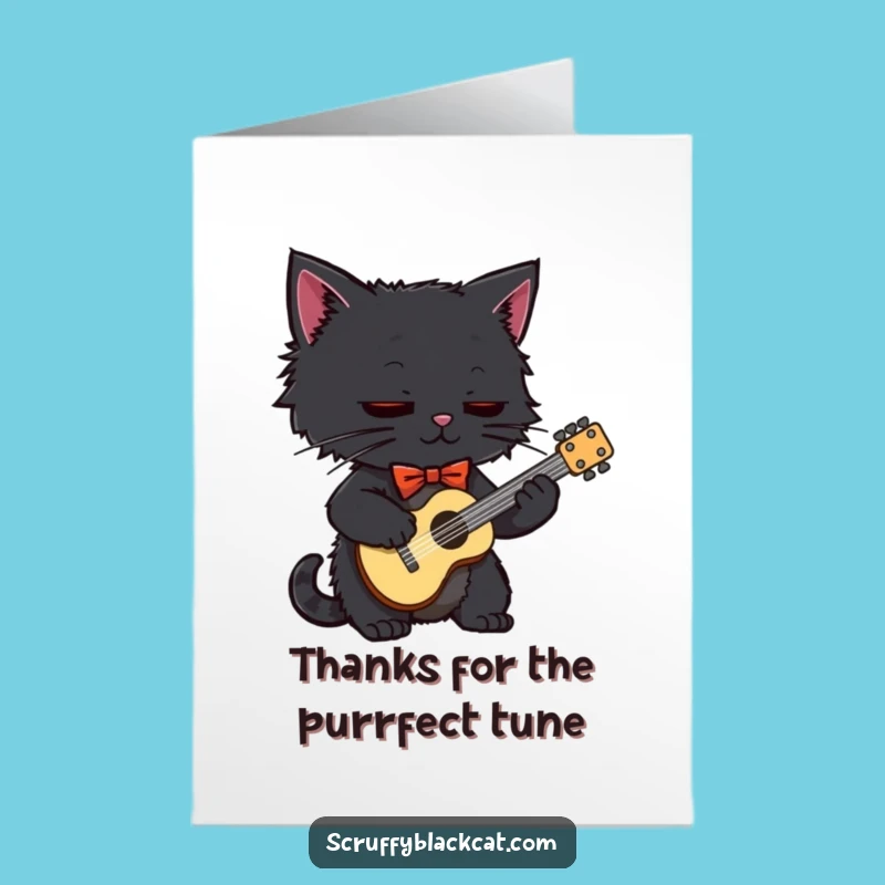 Free Printable Thank You Card: Bow Tie Cat Musician for a Humorous Downloadable Gift
