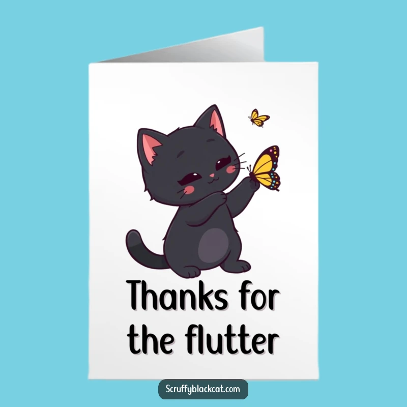 Free Printable Thank You Card: Cat Butterfly Chase, Downloadable Appreciation Humor