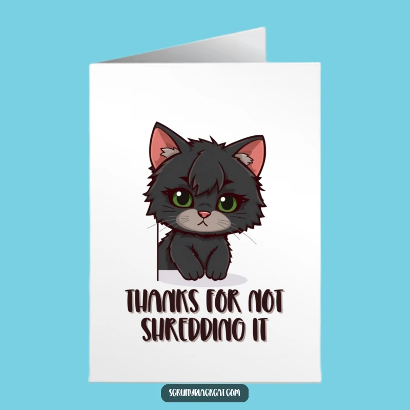 Free Printable Thank You Card: Scruffy Cat Peeking, Humorous Downloadable Gift of Gratitude