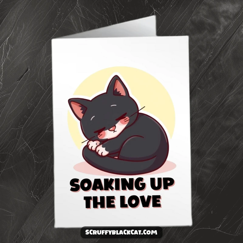 Cozy Free Printable Thank You Card: Black cat snoozing peacefully in a patch of sunlight, radiating contentment and warmth.