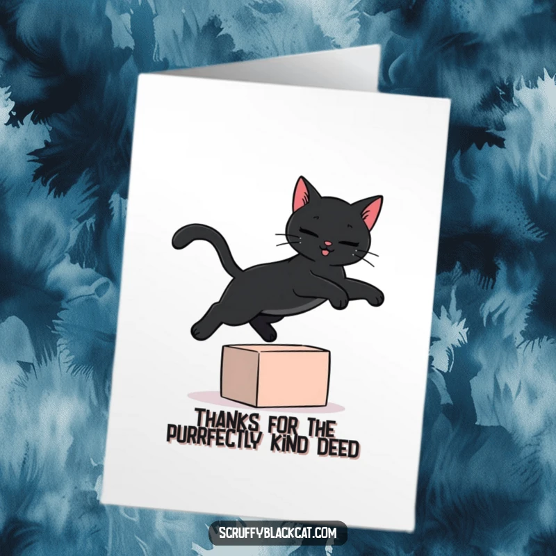 Funny Free Printable Thank You Card: A black cat making a graceful leap, a humorous way to show gratitude.