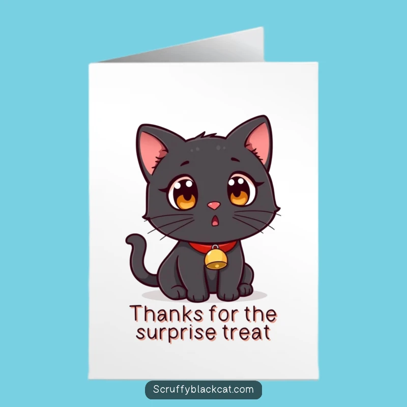 Funny Free Printable Thank You Card: Surprised Cat with Bell - Downloadable Gratitude