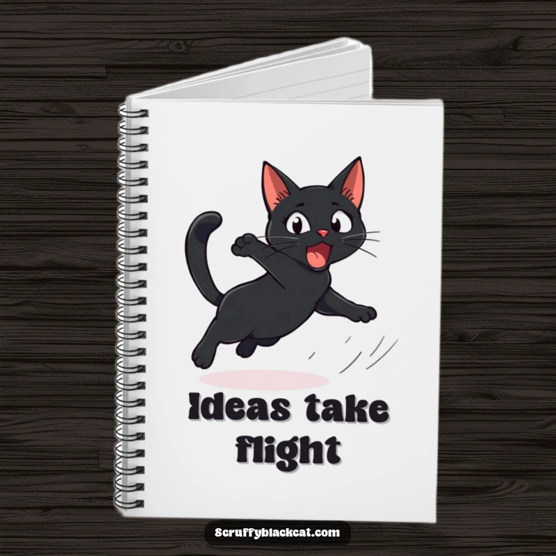 Funny Cat Notebook featuring a startled black cat comically leaping, perfect for journaling with a humorous surprise.