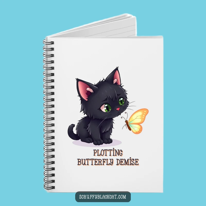 Funny Scruffy Black Cat Butterfly Notebook - Journal for Cat Lovers' Creative Ideas