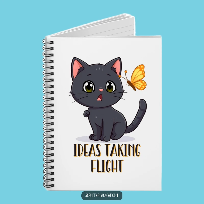Funny Surprised Cat Notebook: Black Cat Chasing Butterfly, Journal Funny Gift