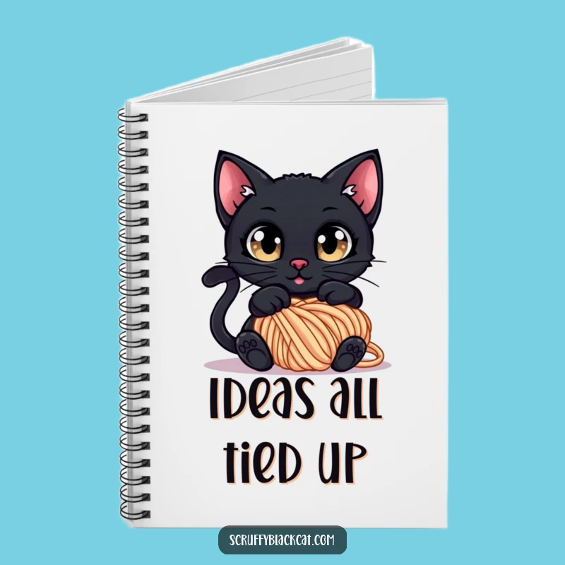Funny Tangled Cat Notebook: Curious Black Cat in Yarn, Journal Funny Gift