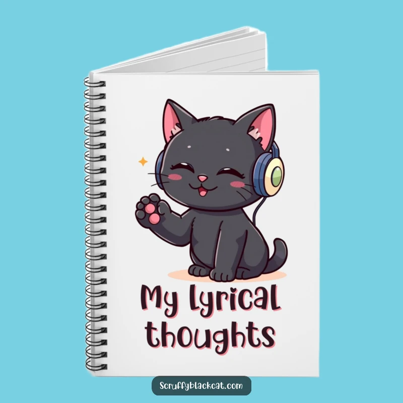 Funny DJ Cat Notebook: Black Cat Headphones, Journal Music Gift