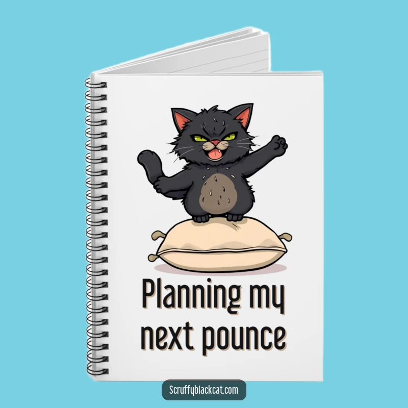 Funny Acrobat Cat Notebook: Scruffy Black Cat Leaping Over Cushion, Journal Funny Gift