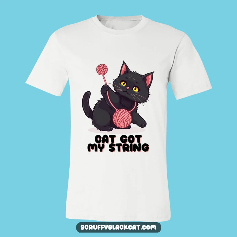 Funny Cat T-Shirt: Playful Black Cat, Yarn Ball Action, Comical Gift