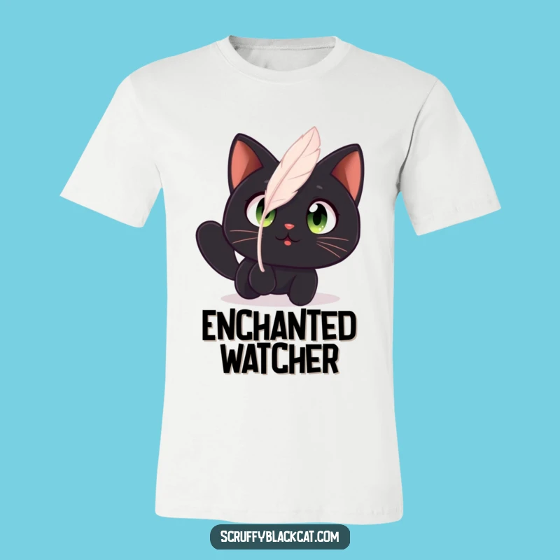Funny Cat Feather Fascination T-Shirt: Amazed Black Cat, Hilarious Gift Apparel