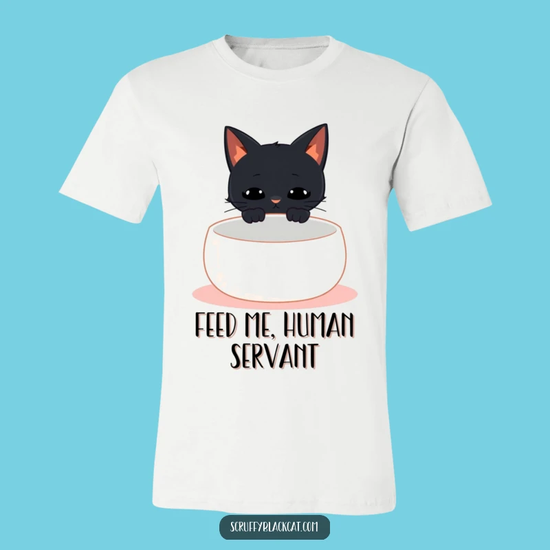 Funny Empty Bowl Cat Meow T-Shirt - Hilarious Hungry Kitty Tee Gift