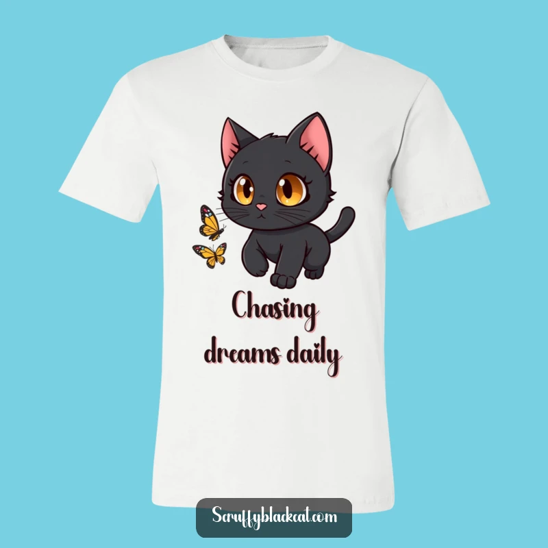 Funny Black Cat Butterfly Chase T-Shirt: A Hilarious Tee for Playful Souls!