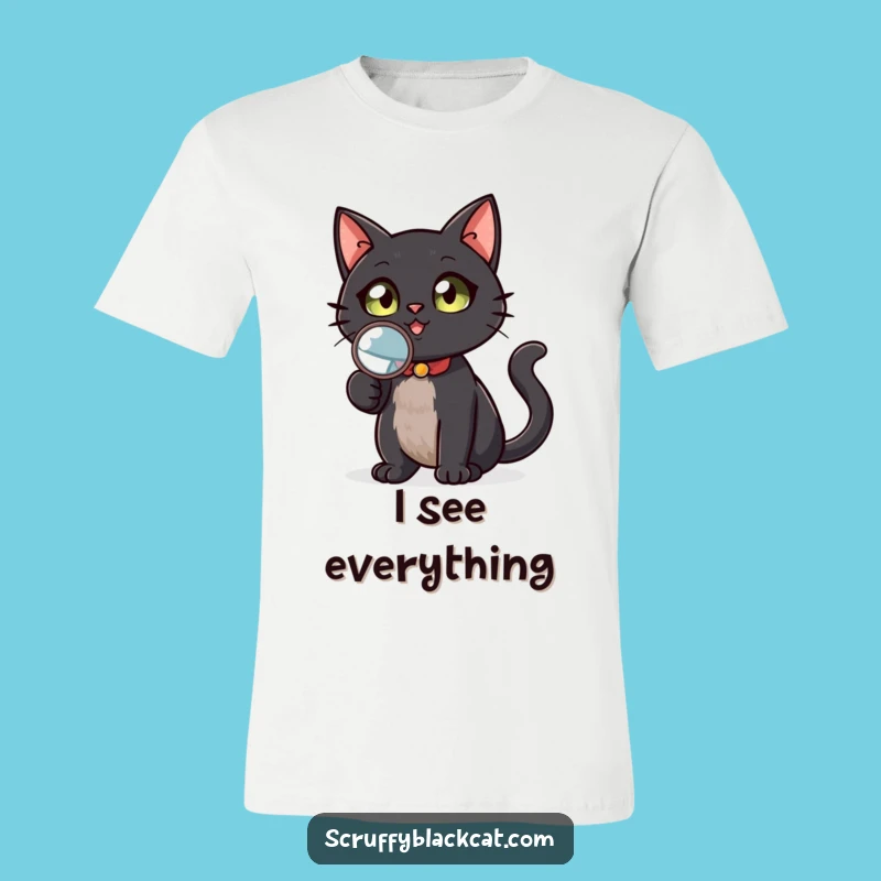 Funny Black Cat Investigator T-Shirt - Sherlock Meow Looks for Clues, Great Gift!
