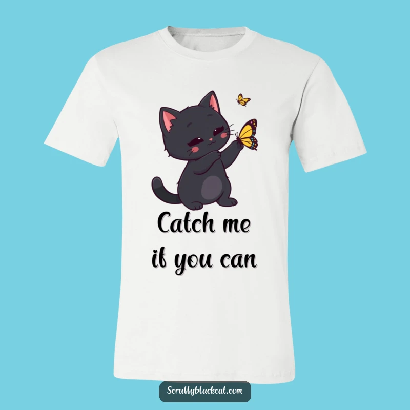 Funny Cat Swatting Butterfly Tee - Adorable & Hilarious Feline T-Shirt Gift!