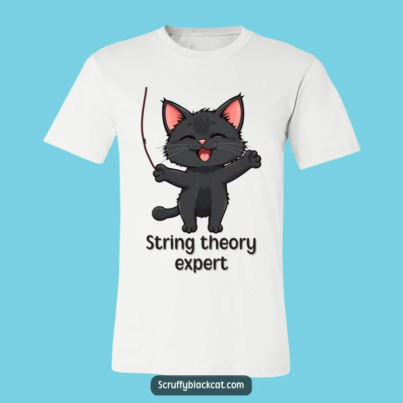 Funny Cat T-Shirt: Scruffy Cat Batting String, Playful Pet Apparel, Ideal Gift
