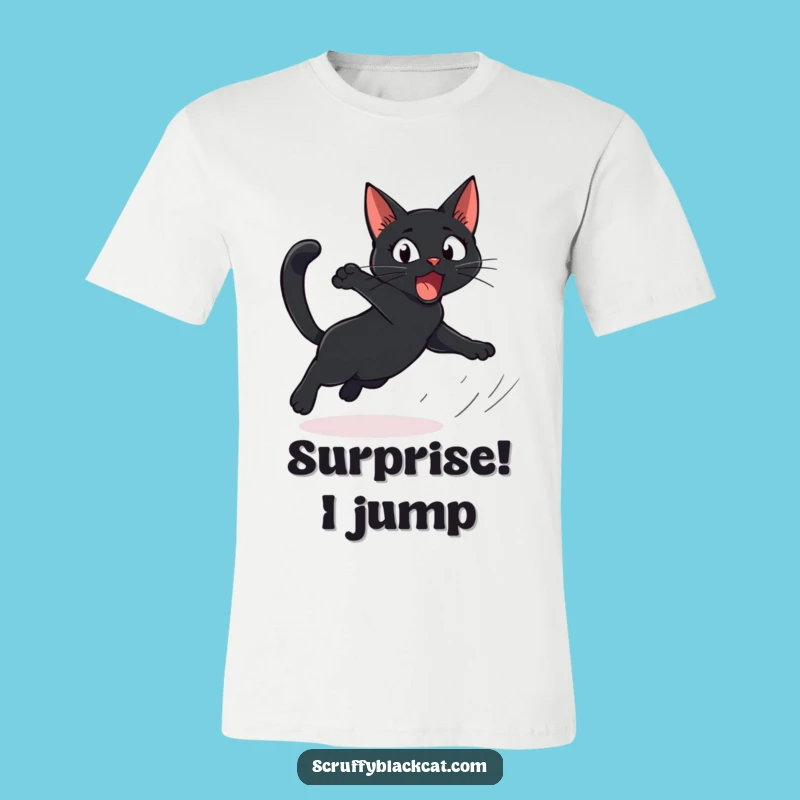 Funny Cat T-Shirt: Startled Cat Leap, Comedic Feline Surprise, Ideal Gift