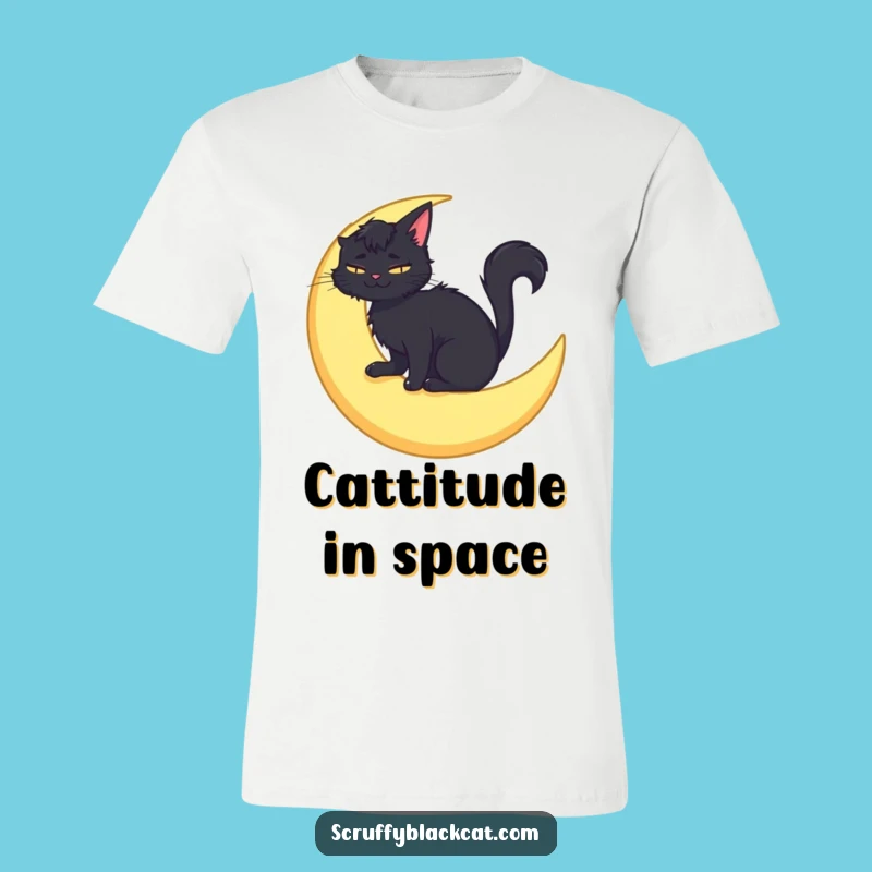 Funny Moon Cat T-Shirt: Scruffy Cat on Crescent, Dreamy Gift Tee