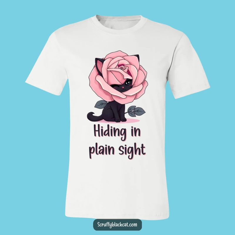 Funny Shy Black Cat Gothic Rose T-Shirt: Humorous Feline Fashion