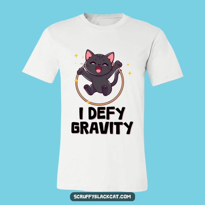 Funny Black Cat Hoop Jump T-Shirt: Triumphant Meow Tee for Cat Enthusiasts