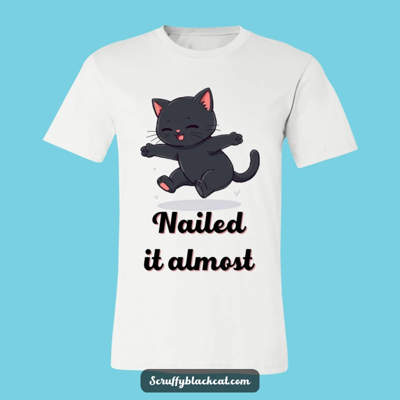 Funny Black Cat Leap Fail T-Shirt - Hilarious Cat Gift for Clumsy Feline Fans