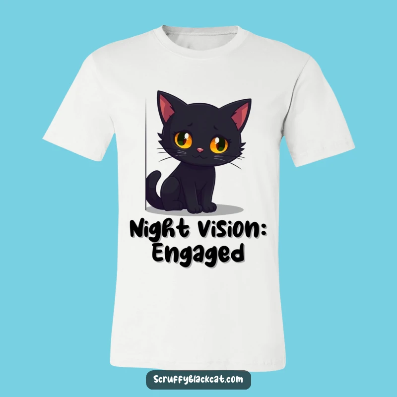 Funny Black Cat Glowing Eyes T-Shirt - Spooky & Comical Pet Tee