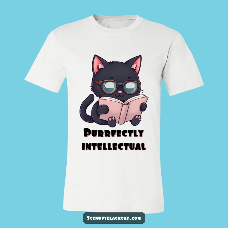 Funny Scholar Cat T-Shirt: Intellectual Feline Reader, a Hilarious Gift!