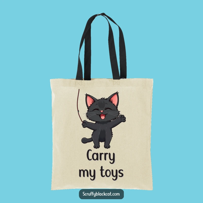 Funny Cat Tote Bag: Scruffy Cat Batting String, Playful Accessory, Great Gift