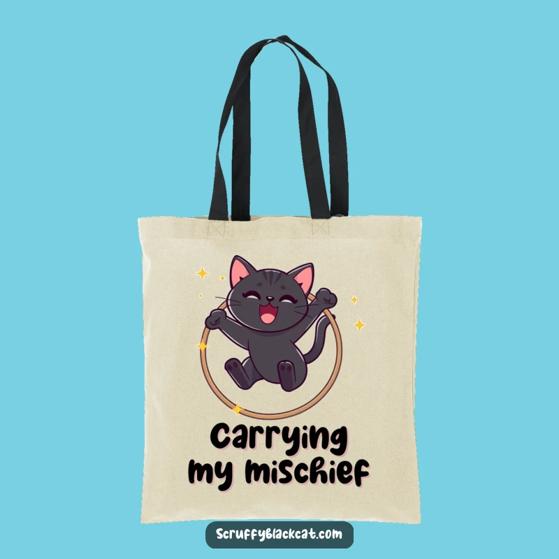 Funny Black Cat Hoop Jump Tote Bag: Triumphant Meow Carry-All Gift
