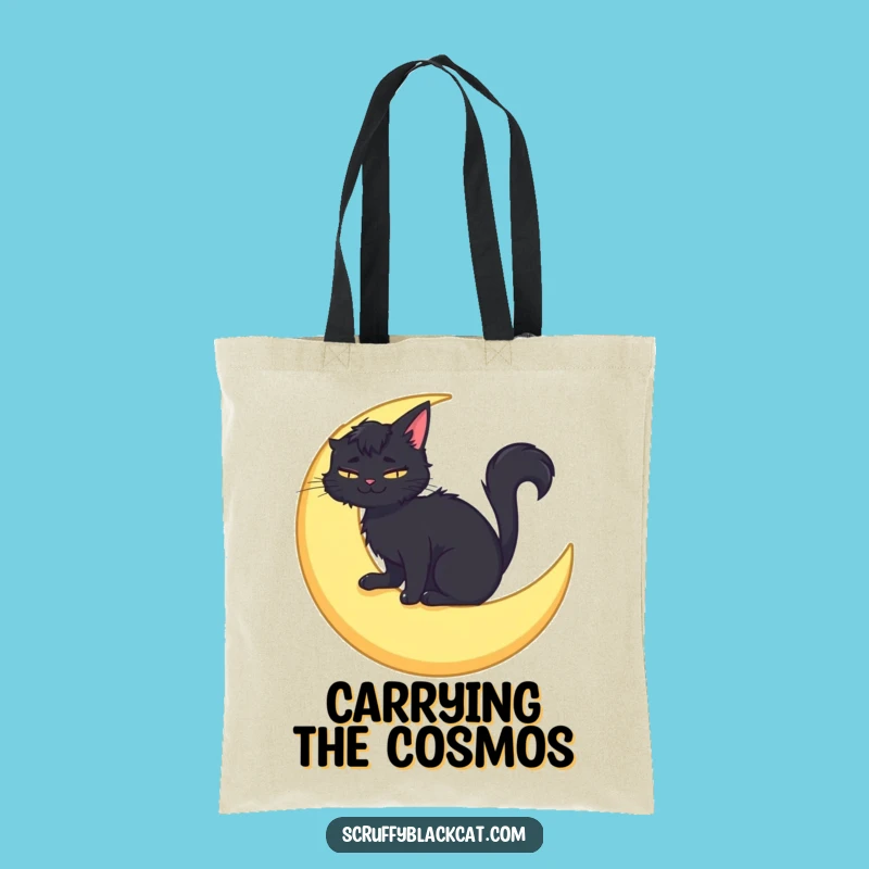 Funny Moon Cat Tote Bag: Scruffy Cat Celestial, Practical Dreamy Gift
