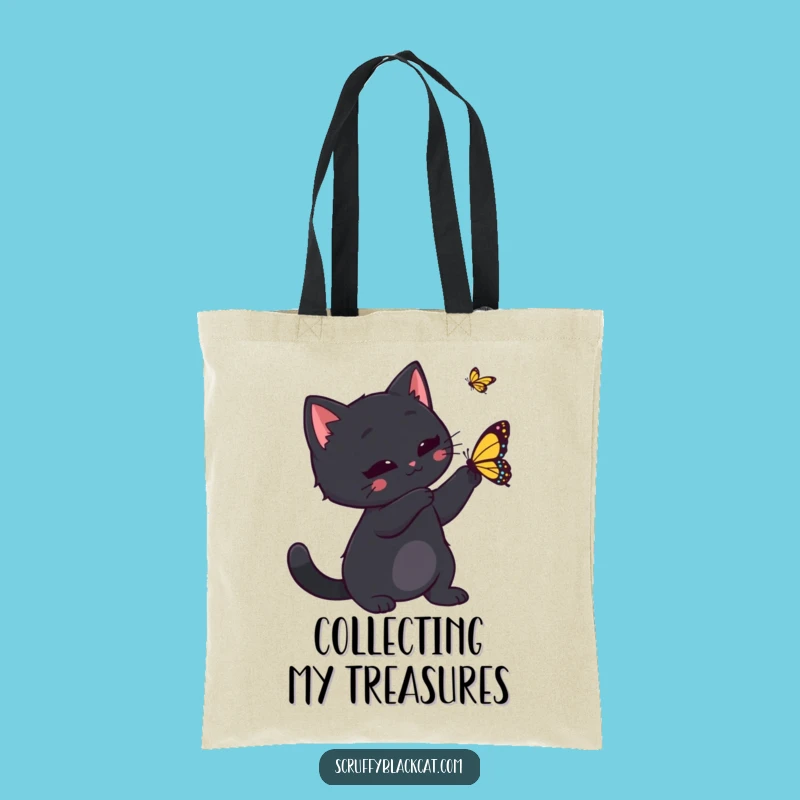 Funny Playful Cat Butterfly Tote Bag - Chic & Hilarious Feline Accessory Gift!