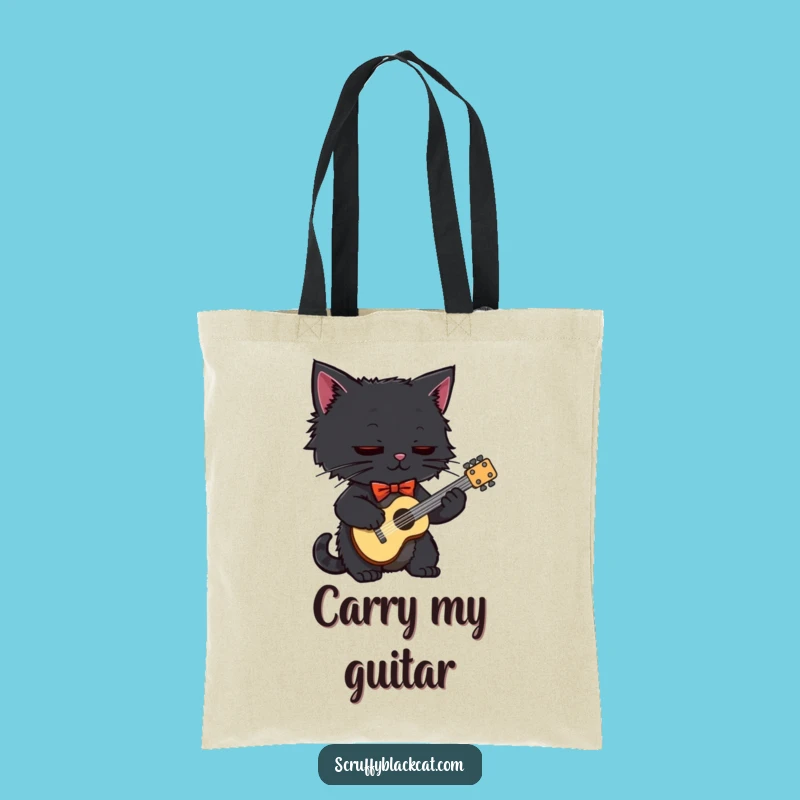Funny Black Cat Guitarist Tote Bag: Carry Your Essentials with Hilarious Feline Style