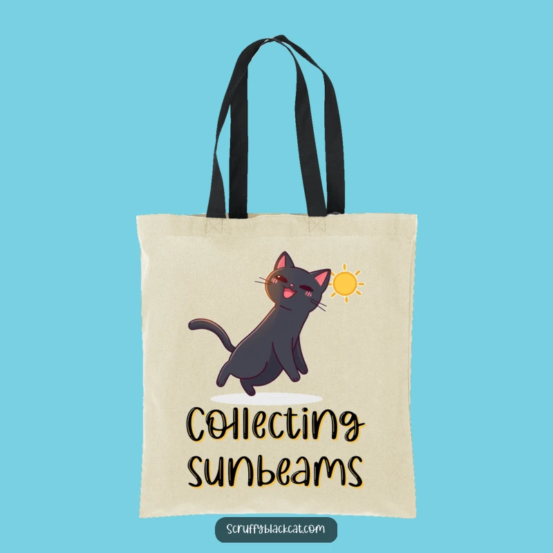 Funny Black Cat Sunbeam Tote Bag - Joyful Humorous Bag for Cat Owners