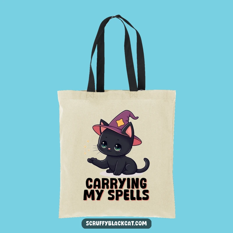 Funny Cat Wizard Tote Bag: Magical Cat's Conjuring, Perfect Gift for Fantasy Fans