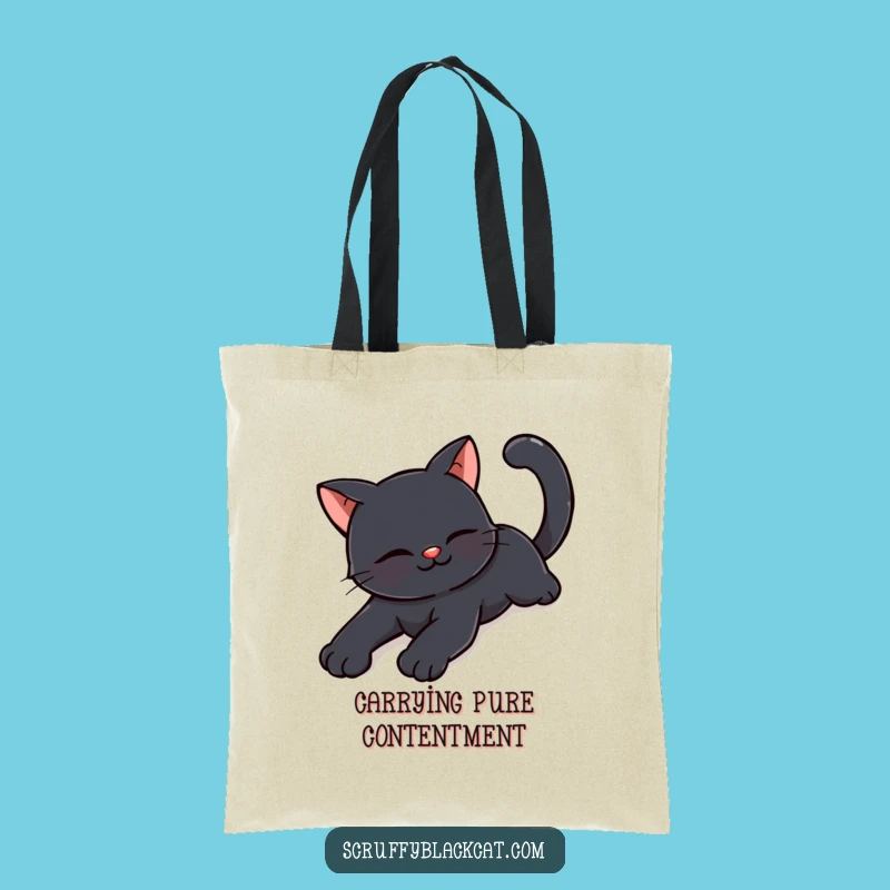 Funny Happy Black Cat Stretching Tote Bag: Carry Your Joy