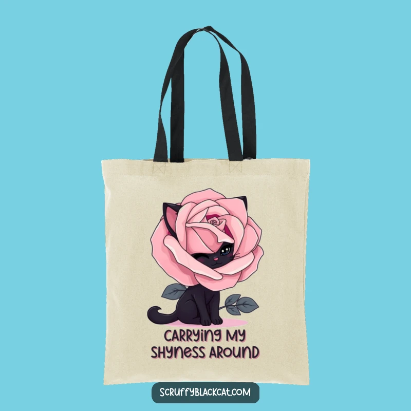 Funny Shy Black Cat Gothic Rose Tote Bag: Carry Your Humor
